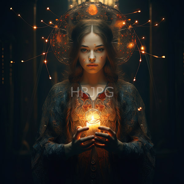 High Resolution: person with a crown of light, holding a glowing, magical orb. download. | HRJPG.com