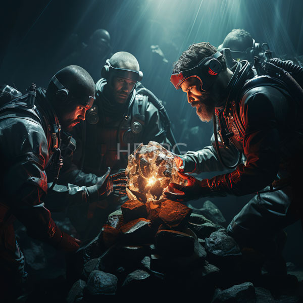 High Resolution: group of people huddling around a glowing, crystalline object in a cave. download. | HRJPG.com