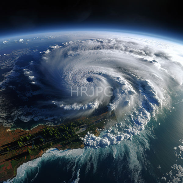 High Resolution: dramatic shot of a hurricane over a coastline, seen from orbit. download. | HRJPG.com