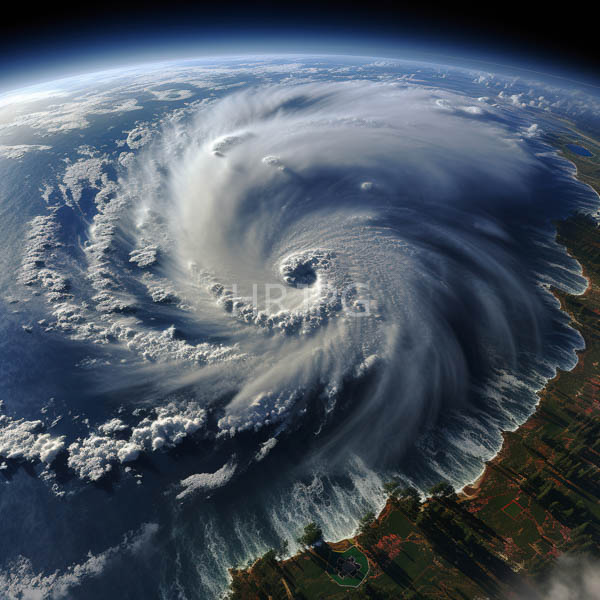 High Resolution: digital painting of a hurricane's swirling vortex over land and sea. download. | HRJPG.com