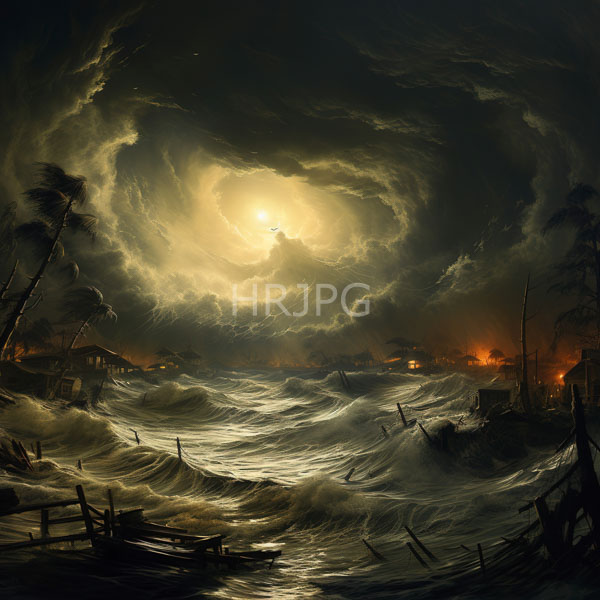 High Resolution: dark, surreal painting of a powerful storm and a destructive tornado. download. | HRJPG.com