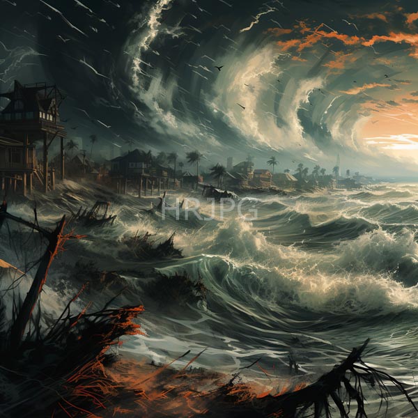 High Resolution: An illustration of a coastal town being hit by a devastating storm. download. | HRJPG.com