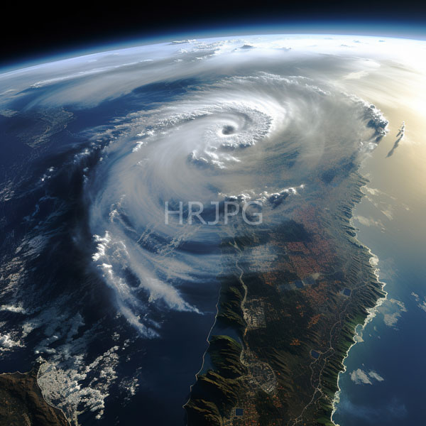 High Resolution: powerful hurricane swirling over the ocean and a small piece of land. download. | HRJPG.com