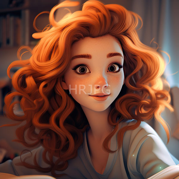 High Resolution: cute illustration of a young woman with a joyful smile and wavy red hair. download. | HRJPG.com