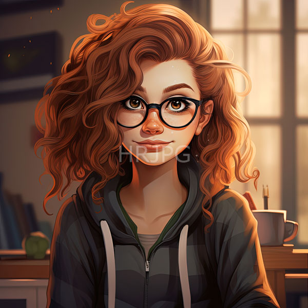 High Resolution: friendly illustration of a woman with glasses and long, curly red hair. download. | HRJPG.com