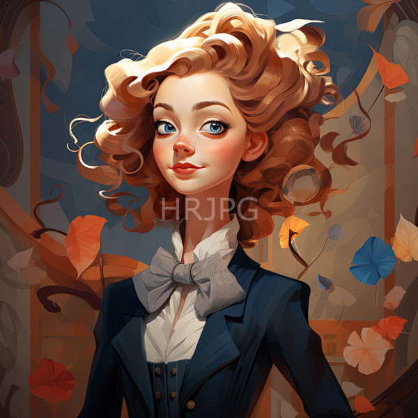 High Resolution: charming illustration of a woman in a suit with fluffy, red hair. download. | HRJPG.com