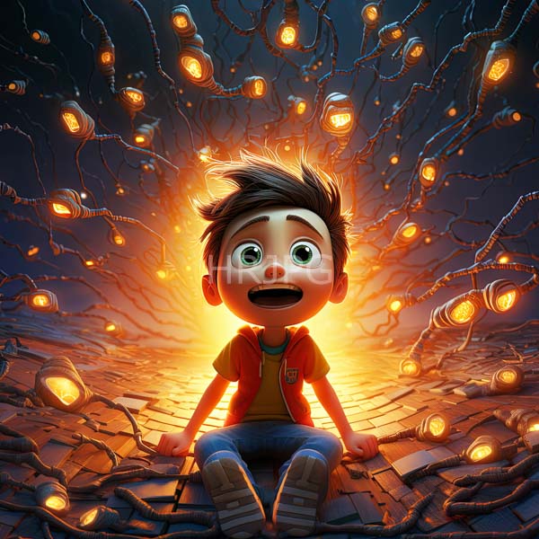 High Resolution: whimsical digital painting of a happy boy surrounded by glowing sprites. download. | HRJPG.com