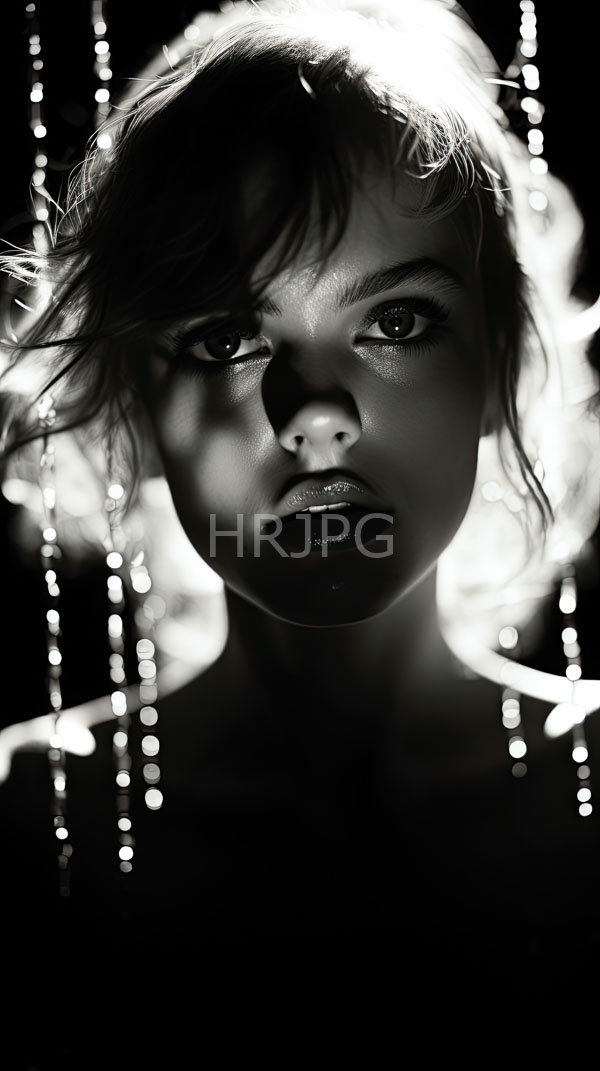 High Resolution: Female face illuminated by dramatic light in a dark room download. | HRJPG.com