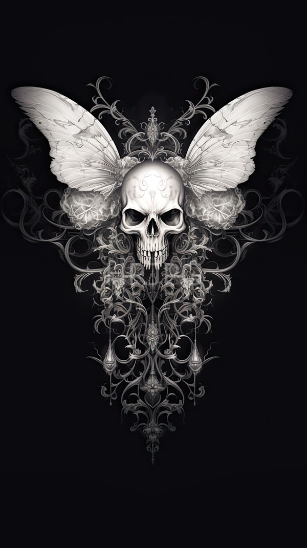 High Resolution: Abstract skull with elegant wings flying in the empty air download. | HRJPG.com