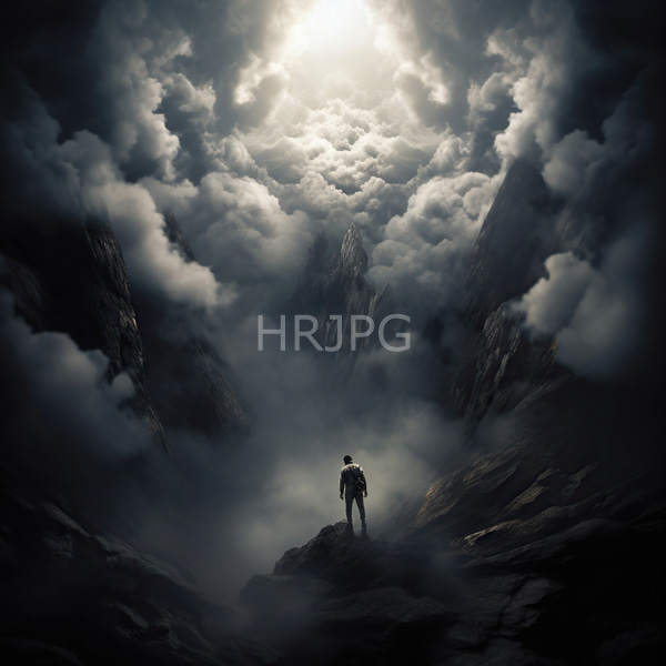 High Resolution: A lone man standing on a rock in front of misty clouds download. | HRJPG.com