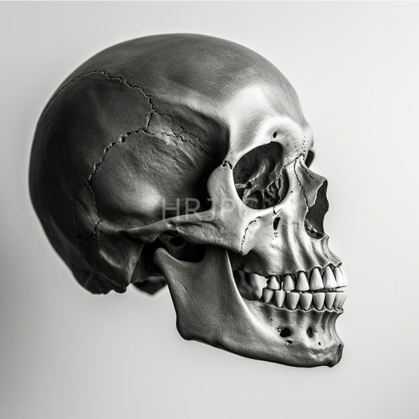 High Resolution: Detailed sculpture of a polished metallic skull from the side download. | HRJPG.com