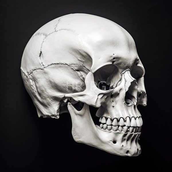 High Resolution: An off-white skull with visible cracks and worn-out bone texture download. | HRJPG.com