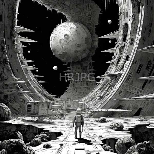 High Resolution: Male astronaut standing in a surreal sci-fi world with a large ring download. | HRJPG.com