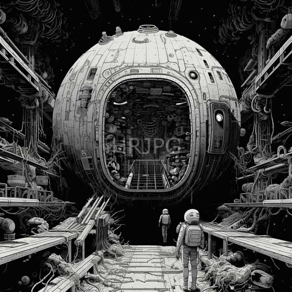 High Resolution: Astronaut standing next to a huge spaceship in a surreal world download. | HRJPG.com