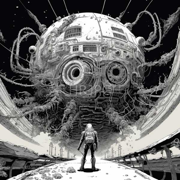 High Resolution: Male astronaut walking towards a giant alien ship with tentacles download. | HRJPG.com