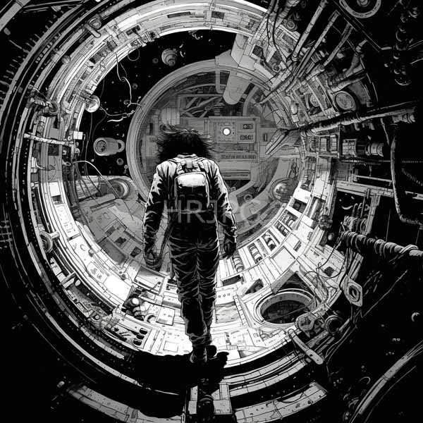 High Resolution: A man wearing an astronaut suit walking in a cosmic corridor download. | HRJPG.com
