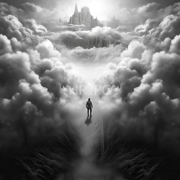 High Resolution: A lone man standing in a vast sea of rolling clouds download. | HRJPG.com