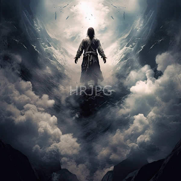 High Resolution: Man floating above clouds with a ray of light shining down download. | HRJPG.com