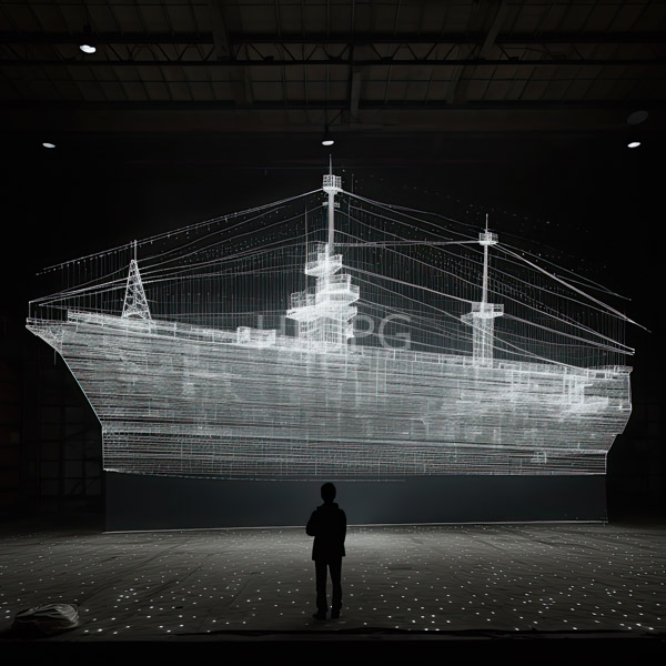High Resolution: A man standing in a hangar looking at a massive spaceship download. | HRJPG.com