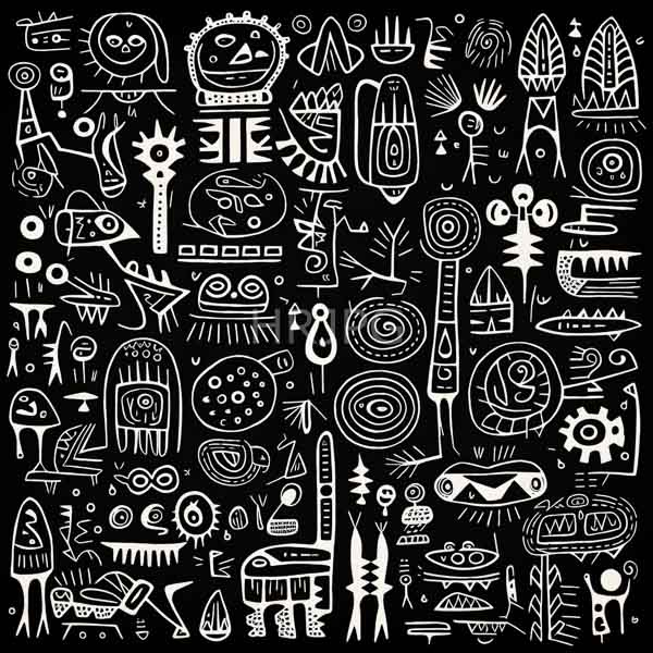 High Resolution: Intricate tribal patterns on a black background with various symbols download. | HRJPG.com