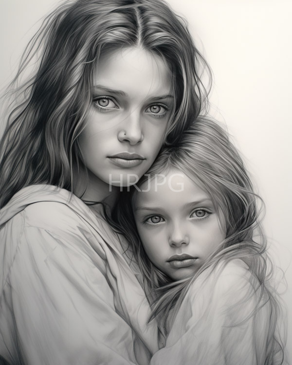 High Resolution: An emotional black and white portrait of a mother holding her daughter download. | HRJPG.com