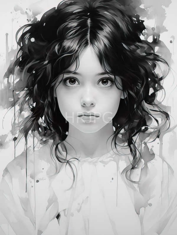 High Resolution: Artistic portrait of an innocent young girl with black messy hair download. | HRJPG.com