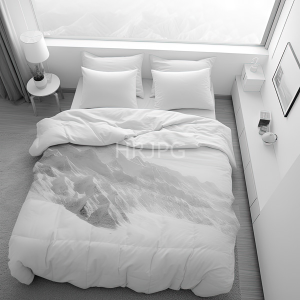 High Resolution: A neatly made bed with white comforter in a modern, clean bedroom download. | HRJPG.com