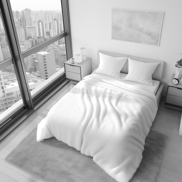 High Resolution: Modern bedroom with a white bed and pillow next to a tall window download. | HRJPG.com
