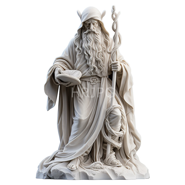 High Resolution: White stone sculpture of an old wizard holding a magical staff download. | HRJPG.com