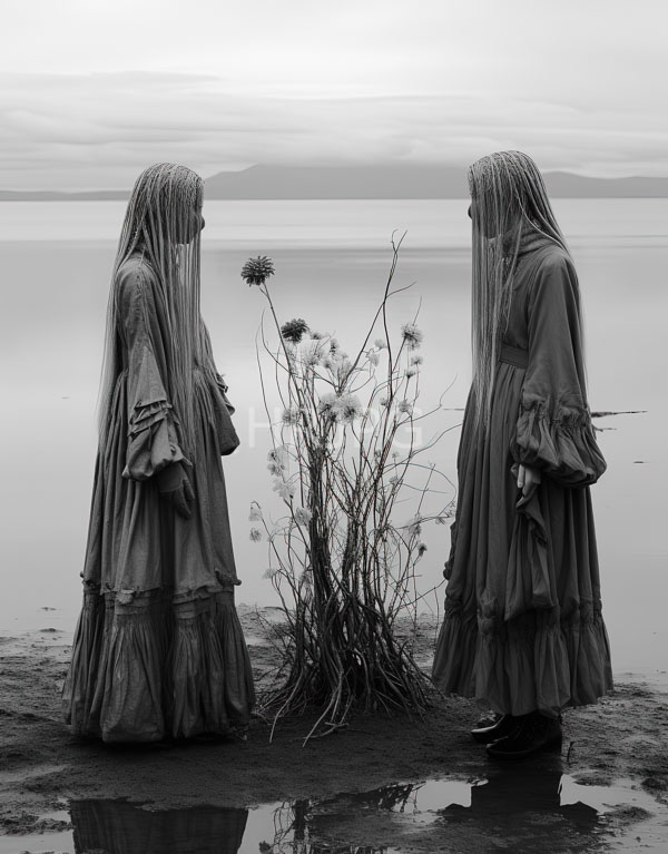 High Resolution: Two women standing together looking out into a vast empty field download. | HRJPG.com