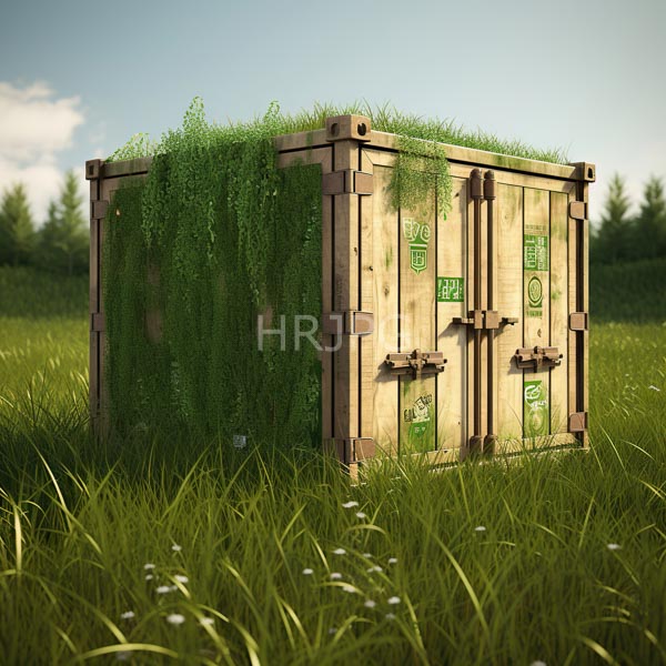 High Resolution: Wooden crate filled with lush green grass stands in a sunlit meadow showing green labels and metal hinges with grass cascading over the top download. | HRJPG.com