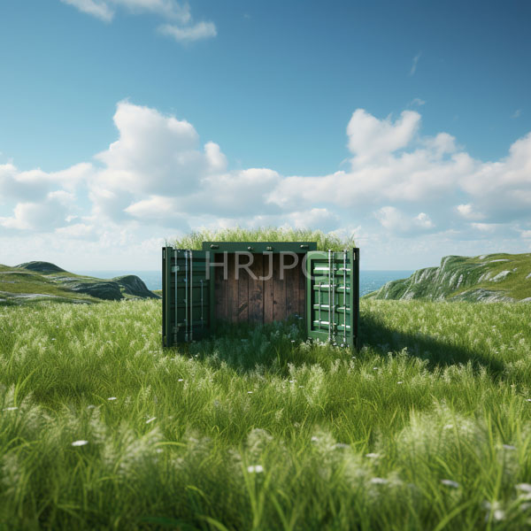 High Resolution: Small green wooden shed with open double doors covered in grass stands in a lush green meadow surrounded by tall grass download. | HRJPG.com