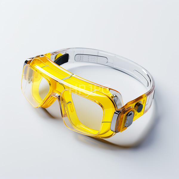High Resolution: Transparent yellow safety goggles with a glossy finish feature clear plastic frames and yellow-tinted lenses in a sleek futuristic design with silver accents download. | HRJPG.com