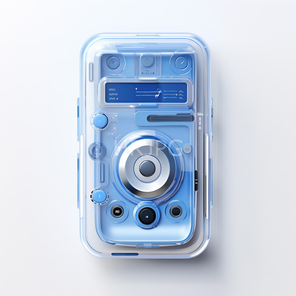High Resolution: Transparent blue-tinted rectangular smartphone case viewed from above reveals the phone's internal components including a lens screen and various connectors download. | HRJPG.com
