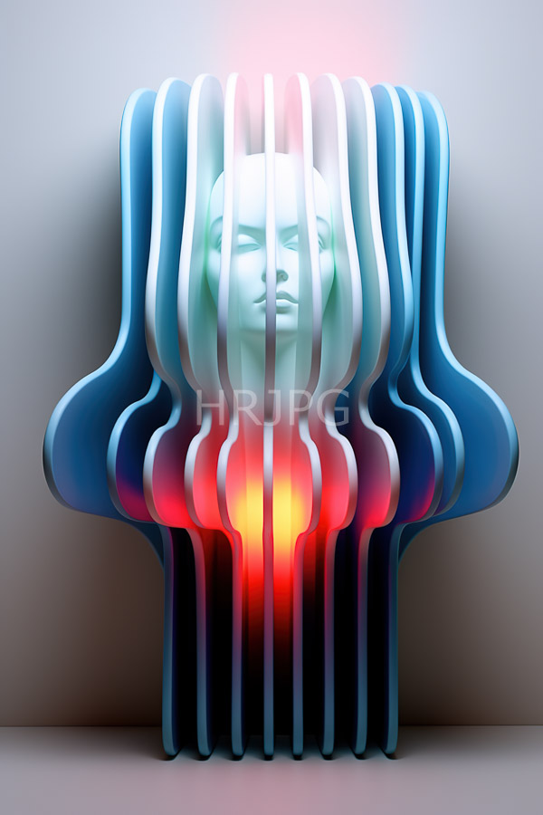 High Resolution: Stylized translucent blue and white wavy abstract sculpture features a central pale blue faceless human head with vibrant gradient colors emerging below download. | HRJPG.com