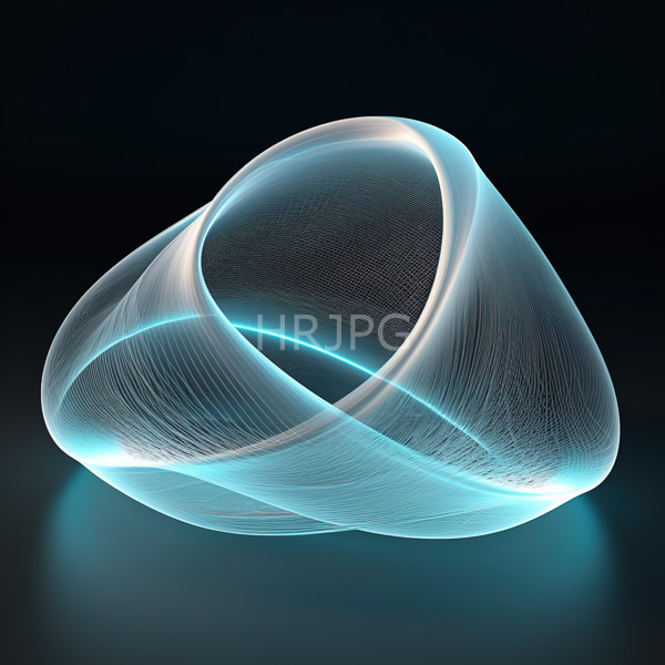 High Resolution: Glowing translucent abstract shape resembling an intertwined loop is illuminated with soft blue and white lights creating a fluid ethereal texture download. | HRJPG.com
