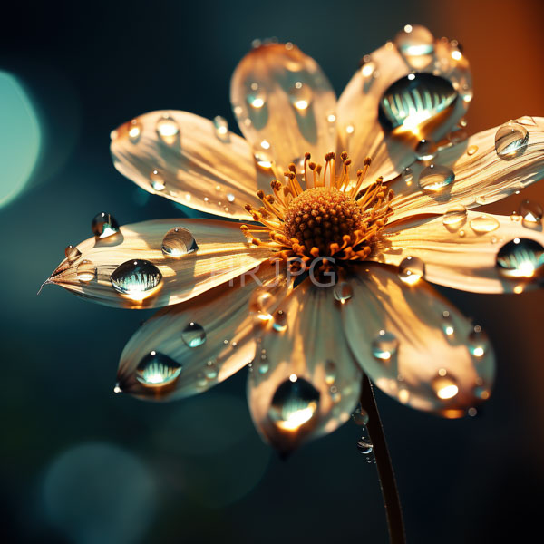 High Resolution: Single pale yellow daisy-like flower with a central yellow-orange disk is adorned with numerous water droplets on its translucent petals download. | HRJPG.com