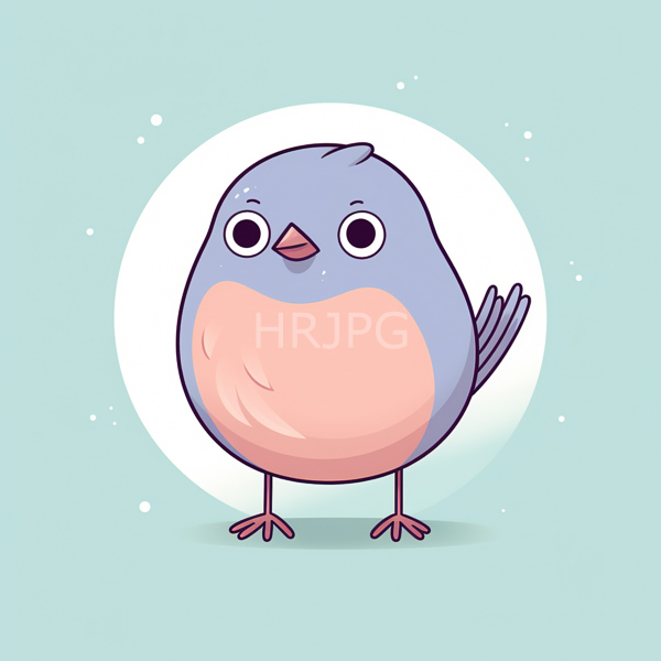 High Resolution: Cartoon drawing of a chubby round bird with a light blue head pink belly and small pink beak stands against a light teal background download. | HRJPG.com