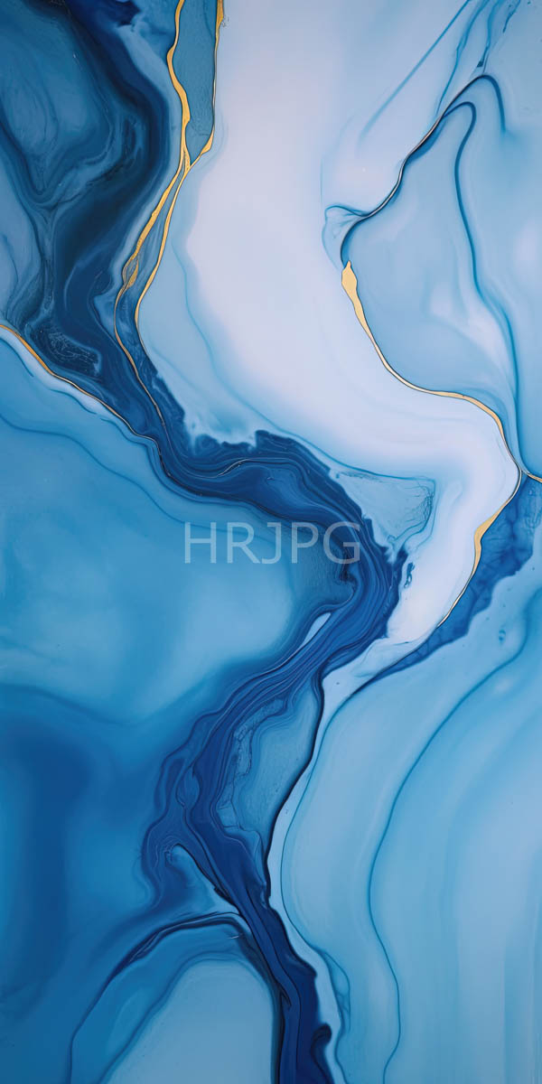 High Resolution: Abstract painting features fluid wavy patterns in varying shades of blue and white with golden yellow lines adding a striking accent download. | HRJPG.com