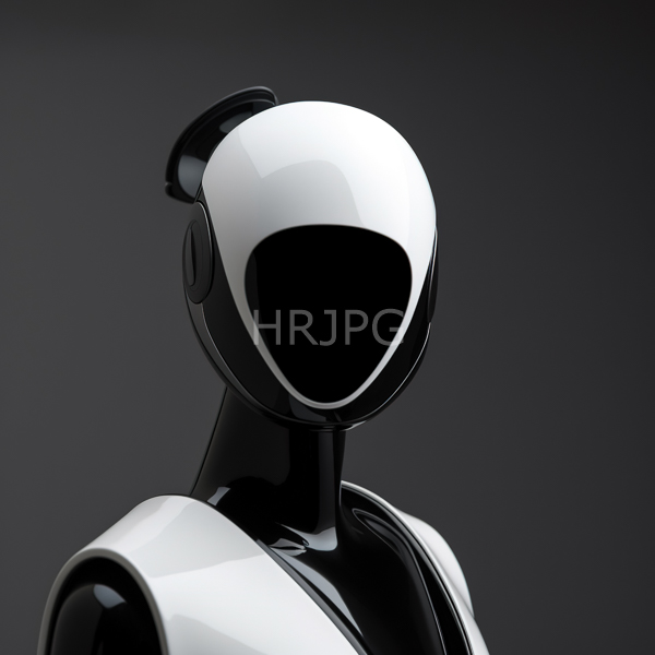 High Resolution: Sleek glossy humanoid robot with a black and white color scheme has a smooth oval-shaped head with a large black eyeless face download. | HRJPG.com