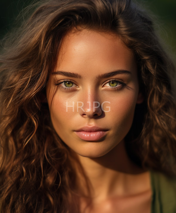 High Resolution: Young woman with light brown wavy hair green eyes and a fair sun-kissed complexion has full lips and a slight natural smile download. | HRJPG.com