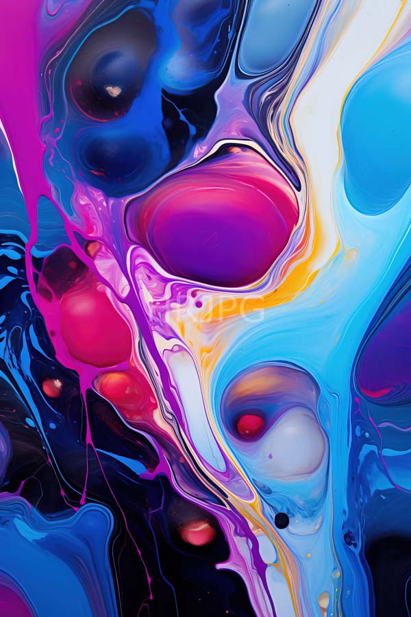 High Resolution: Abstract painting features vibrant swirling colors in bright pink deep blue and vivid yellow blending in fluid marbled patterns with smooth glossy textures download. | HRJPG.com