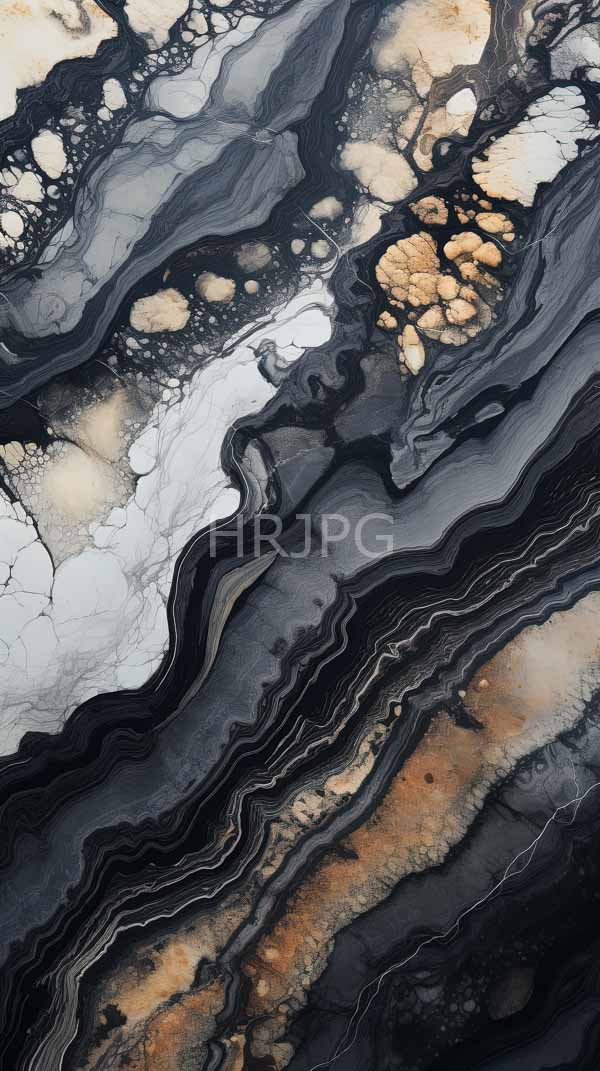High Resolution: Marbled texture showcases intricate flowing patterns in black white and gold with wavy fluid-like lines creating a sense of depth and movement download. | HRJPG.com