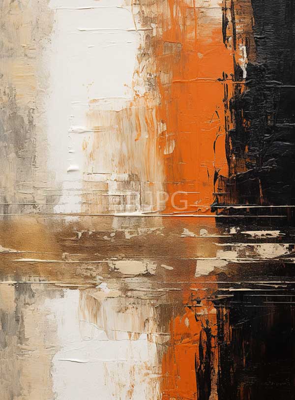 High Resolution: Abstract painting with textured layered brushstrokes in white orange black and brown has a rough texture with visible brush marks and a reflective quality download. | HRJPG.com
