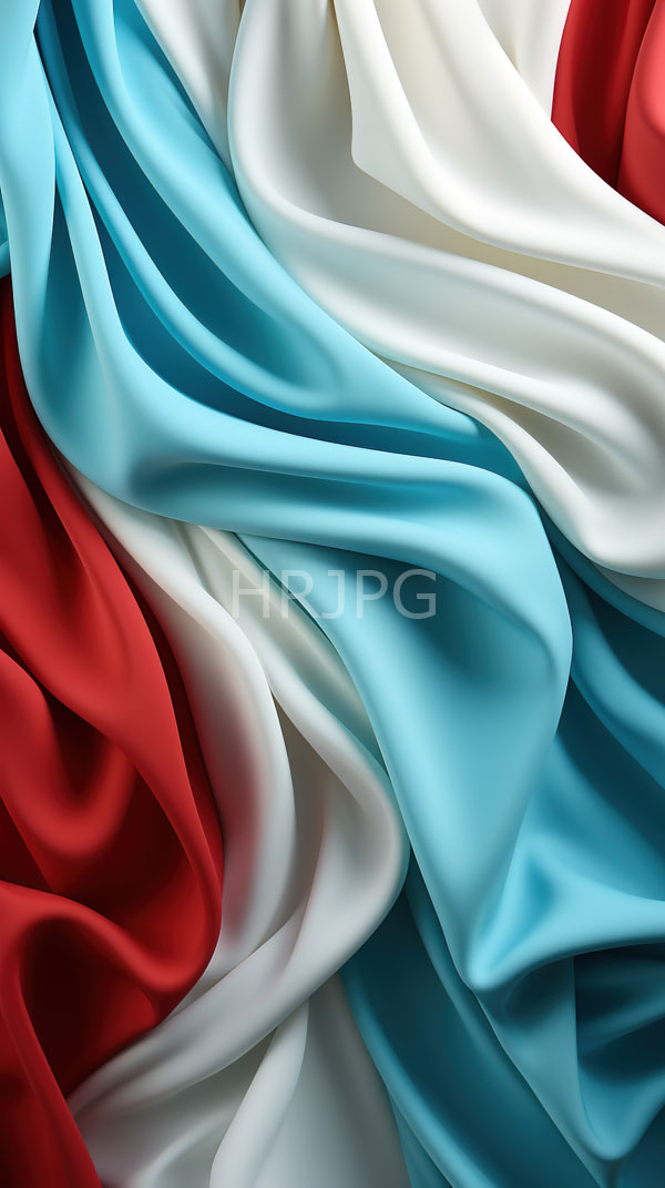 High Resolution: Smooth flowing fabric in red white and light blue creates a dynamic wavy pattern with a silky texture gentle folds and shadows download. | HRJPG.com