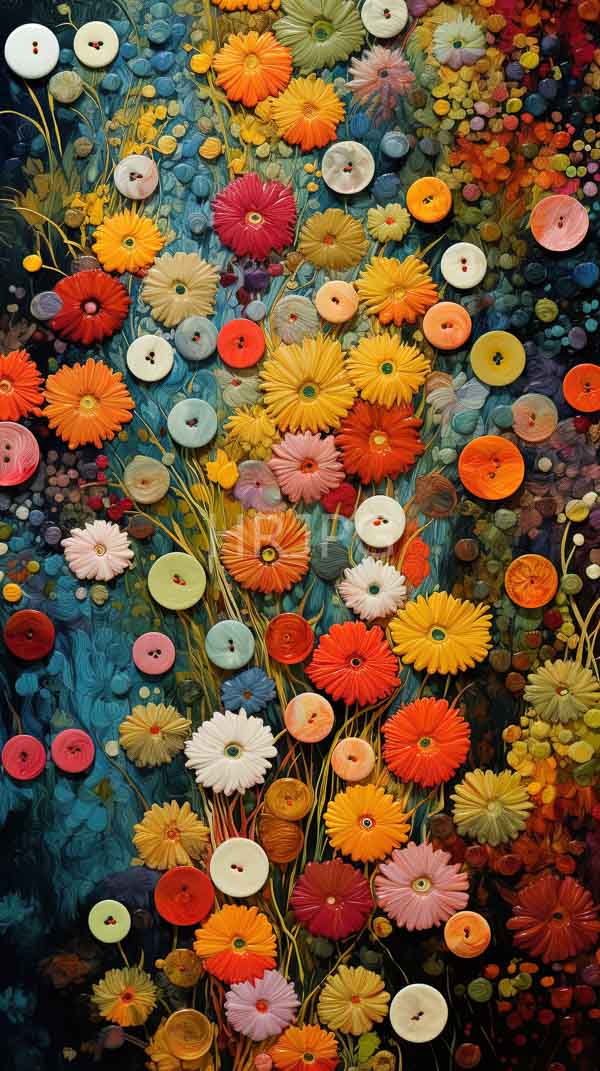 High Resolution: Vibrant colorful abstract floral arrangement features a variety of large round and button-like flowers in vivid hues of orange red yellow pink and white download. | HRJPG.com