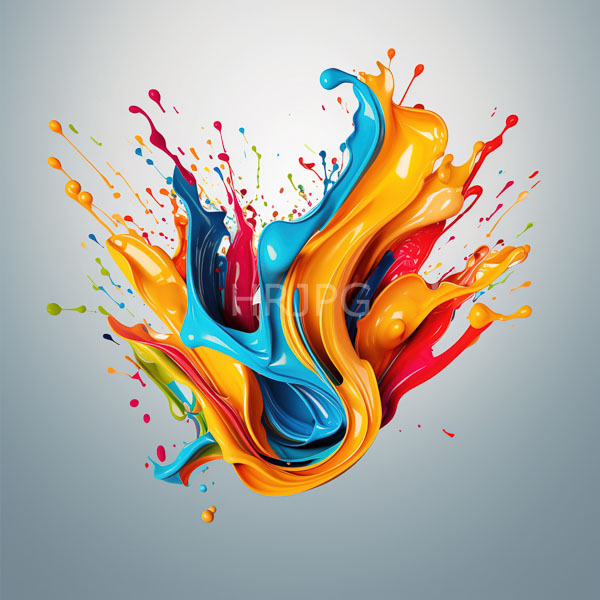High Resolution: Abstract splashes of colorful paint in hues of blue orange red yellow and green are dynamic with fluid wave-like shapes and droplets extending outward download. | HRJPG.com