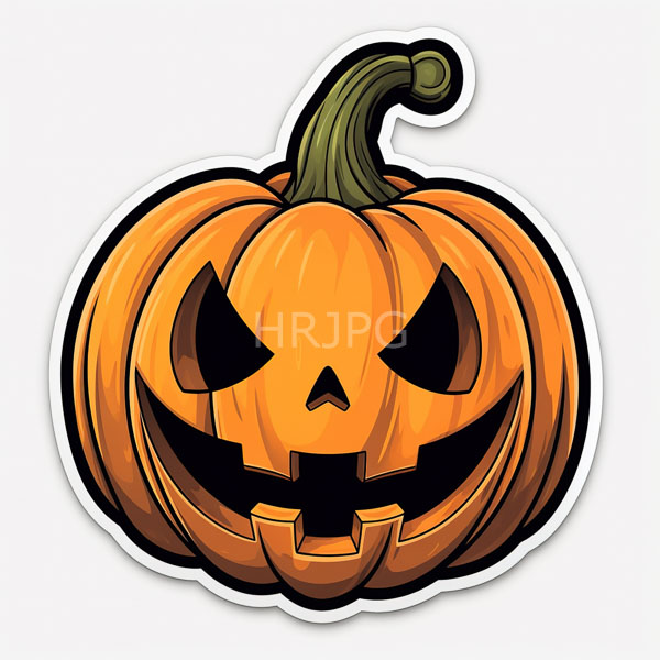 High Resolution: Classic orange carved pumpkin with a green curved stem has a mischievous triangular-eyed and toothy grin download. | HRJPG.com