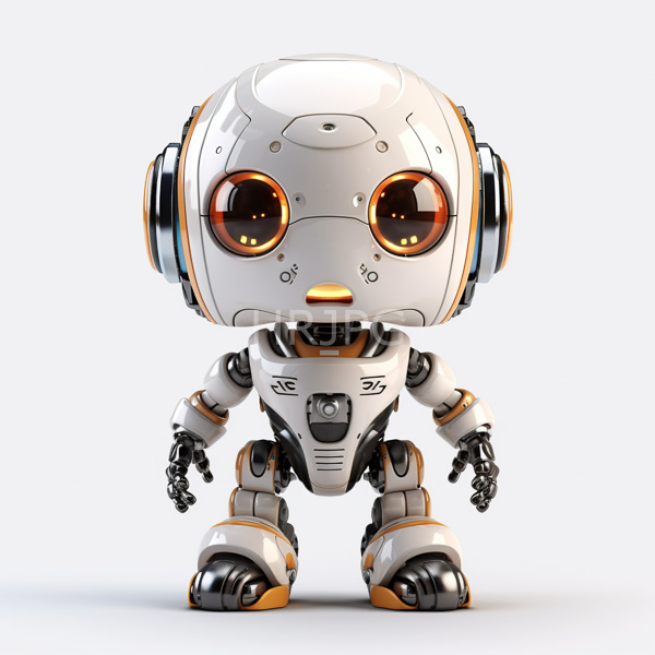 High Resolution: Cute small white and silver robot with large orange reflective eyes and rounded childlike features has a dome-shaped head and orange accents download. | HRJPG.com