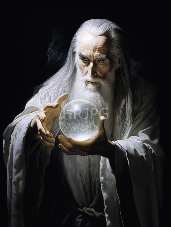 High Resolution: Elderly white-haired wizard long flowing white beard wearing white draped robe has stern expression deep wrinkles and intense eyes download. | HRJPG.com